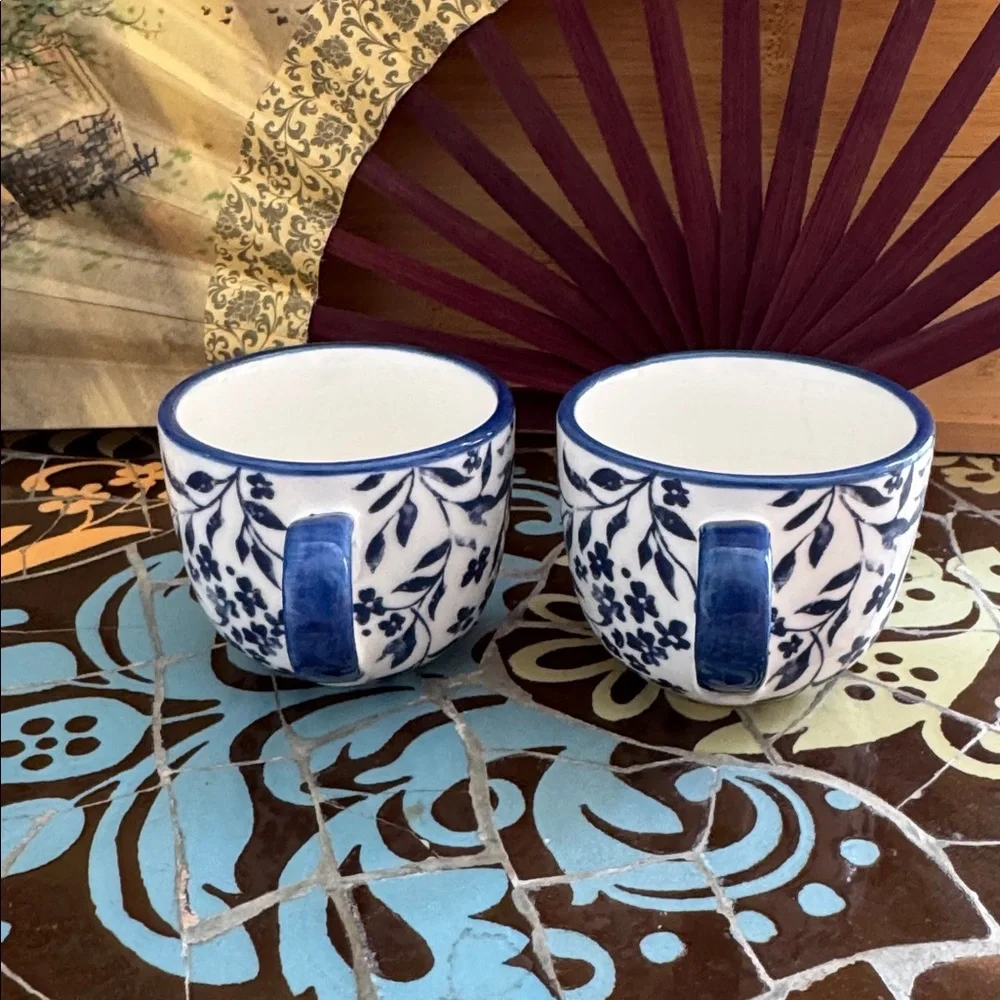 Sur La Table Blue Floral Demitas Cups Set of Two.
